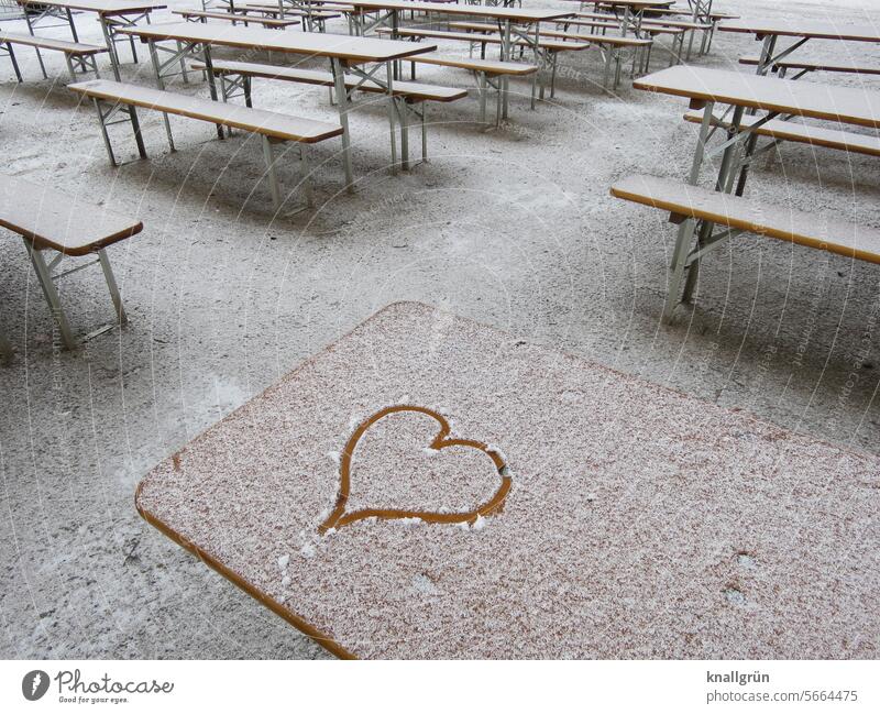 Winter heart Heart Love Snow Cold Exterior shot Beer garden White Frost Colour photo Frozen Deserted Day Freeze Seasons Winter mood Close-up Weather chill