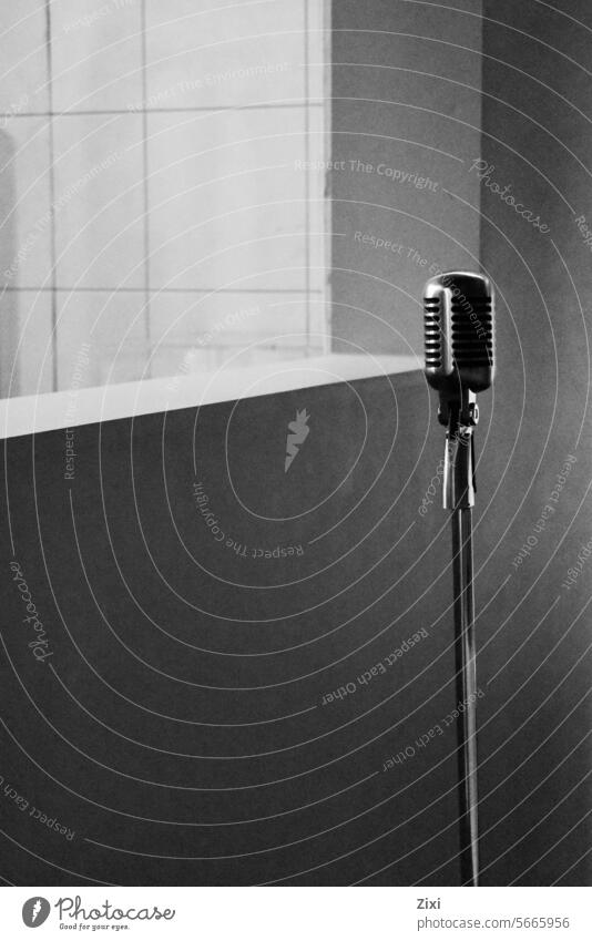 The mic is yours Microphone Shows Sing Stage Music Entertainment Black & white Song Event