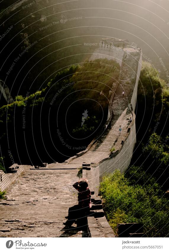Sunny moment on the great wall Great wall Tourist Attraction Tourism Tourists Historic China Manmade structures World heritage Sunlight Low-key
