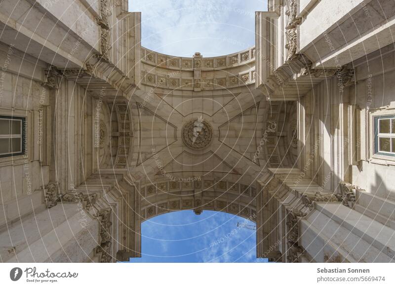 Beautifully ceiling of the Triumphal Arch or Arco da Rua Augusta in the Commerce square in Lisbon, Portugal architecture landmark city building portugal europe
