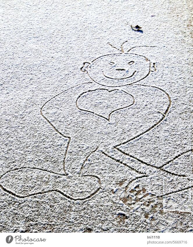 Stick figure with a big heart Winter Beautiful weather Thin snow cover fun Joy Painting (action, artwork) little stick visualization curves with heart