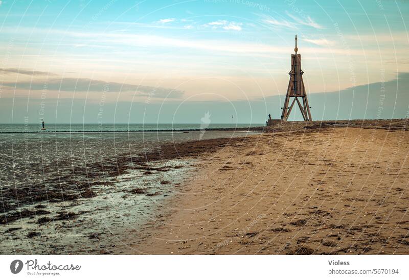 Wadden Sea Kugelbake Cuxhaven Mud flats Tide structure Beach coast Low tide North Sea Sea Air ball beacon