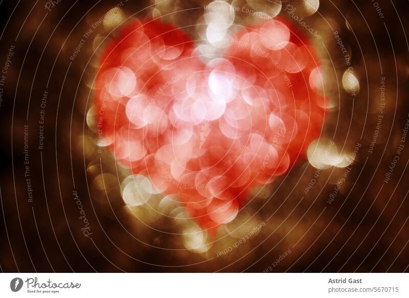 Glittering background with dots of light and a large red heart Red Heart Gold golden Love Yellow White Valentine Valentine's Day Public Holiday Christmas