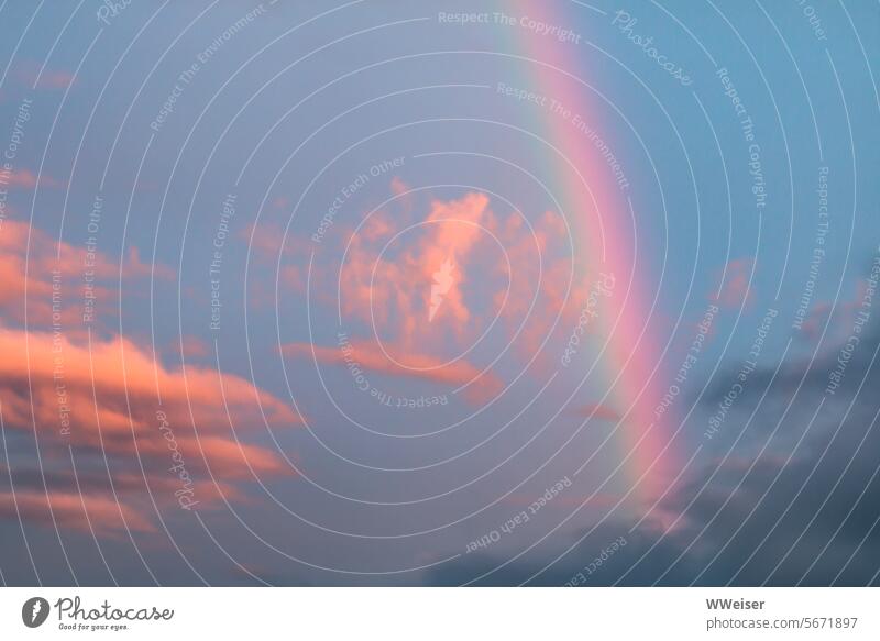 A rainbow in a colorful sky - summer night in Iceland Rainbow Summer solstice Phenomenon Weather Climate Cheerful variegated colored colourful Sky Clouds