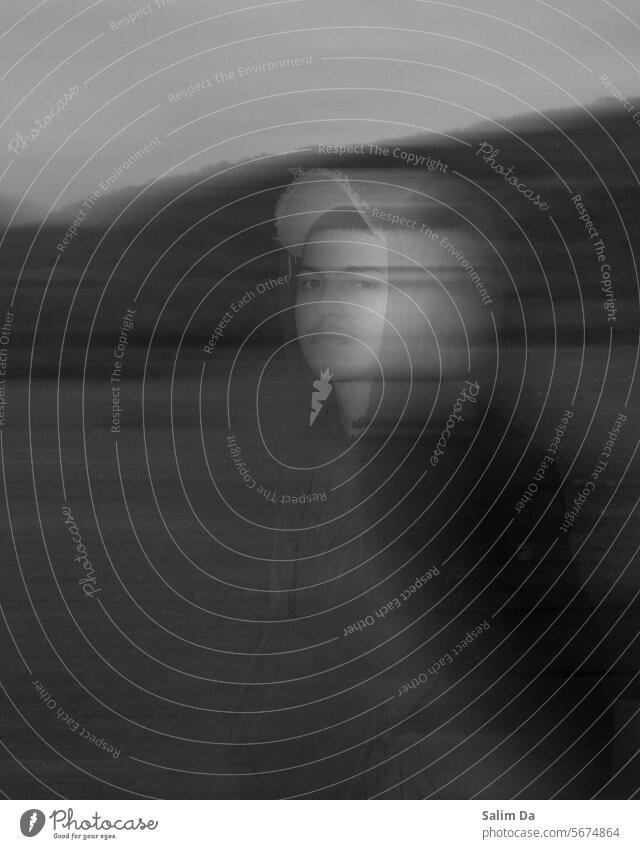 Artistic black and white motion blur capture Portrait photograph portrait Portrait format Black & white photo Black and white photography Blur portraits