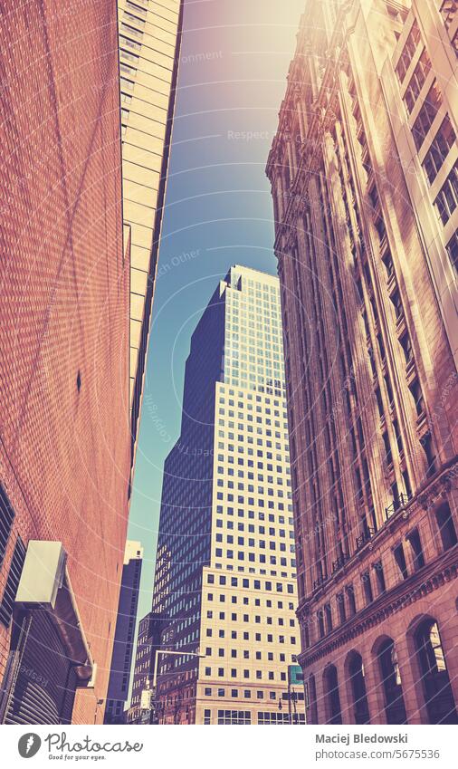 Retro stylized picture of New York skyscrapers, Manhattan, USA. city manhattan nyc building office urban day cityscape retro architecture america usa travel