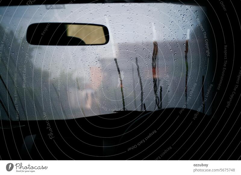close-up view of sweaty car with dew all over windshield Windscreen no people rain water weather drop wet environment window abstract raindrop glass - material