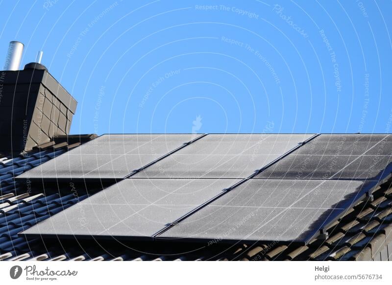 Hoarfrost on the photovoltaic system photovoltaics solar solar modules power supply Power generation Energy Energy generation Winter Frost Ice Hoar frost