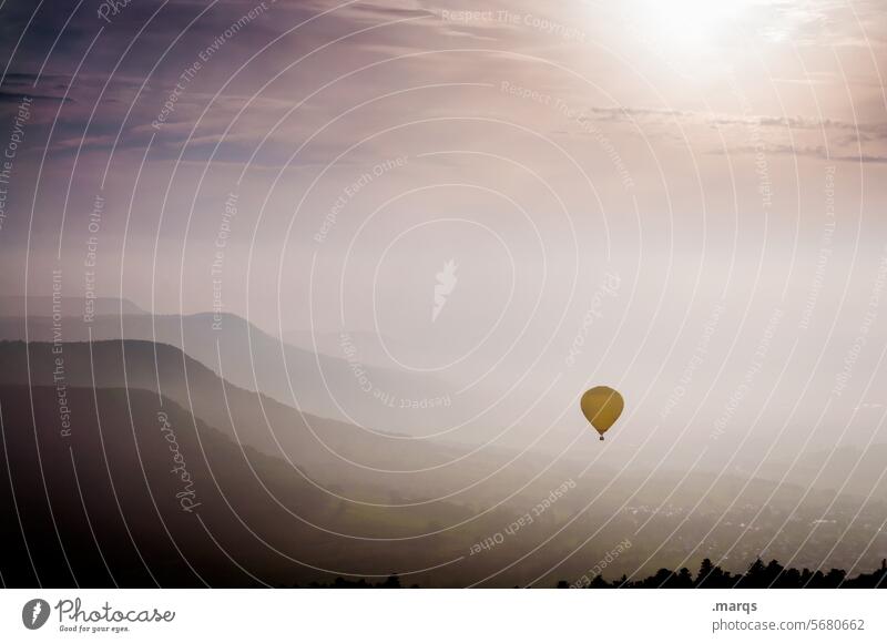 balloon ride Evening Loneliness Contentment Happy Joy Moody pretty Relaxation Aviation Hill Forest Sky Landscape Nature Freedom Far-off places Adventure Trip