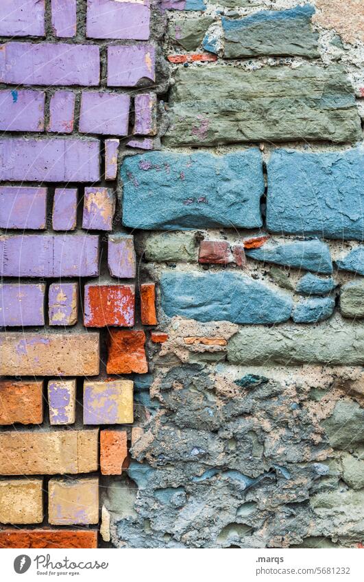makeshift Wall (barrier) Wall (building) Facade improvised urban Contrast stones creatively Historic Colour Multicoloured variegated Close-up