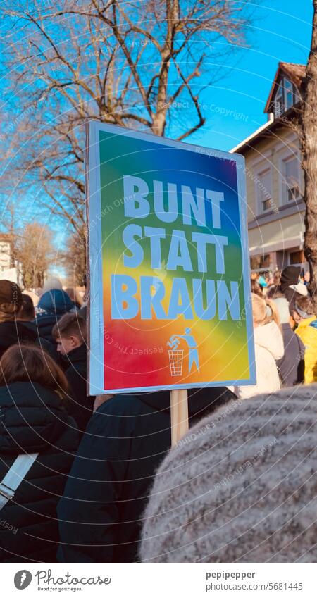 Demonstration against the right - Colorful instead of brown Politics and state Protest Solidarity Fairness Human rights Respect Responsibility sign protest