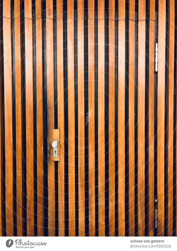 A little wood on the door Wood Deserted Brown Colour photo Architecture Detail Exterior shot Wooden door Structures and shapes Entrance Front door door handle