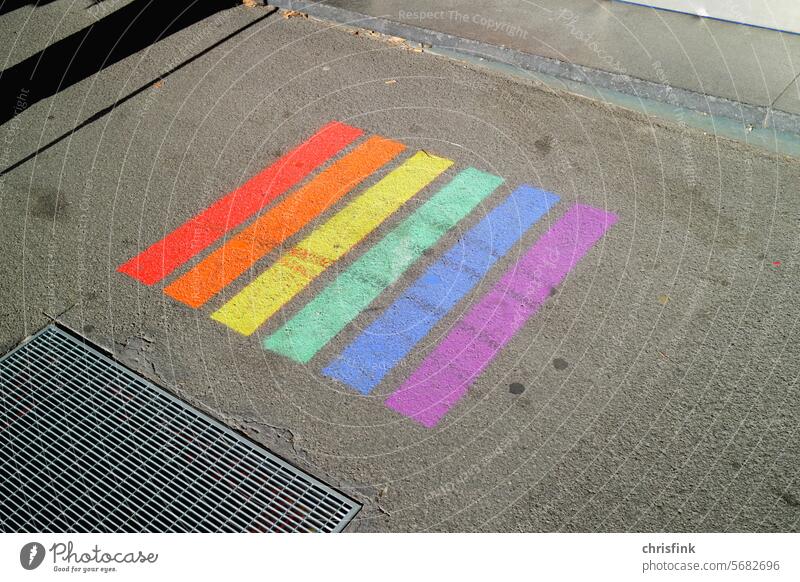 Rainbow stripes on LGBTQ sidewalk lesbian gay bisexual Transgender and queer Equality Tolerant Freedom Homosexual Love variety Gender Sexuality