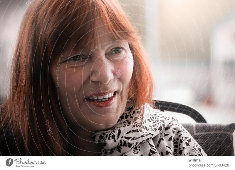 R for... red-haired | Portrait of a friendly and interested listening woman Woman portrait kind Smiling Communicate observantly naturally pretty Authentic