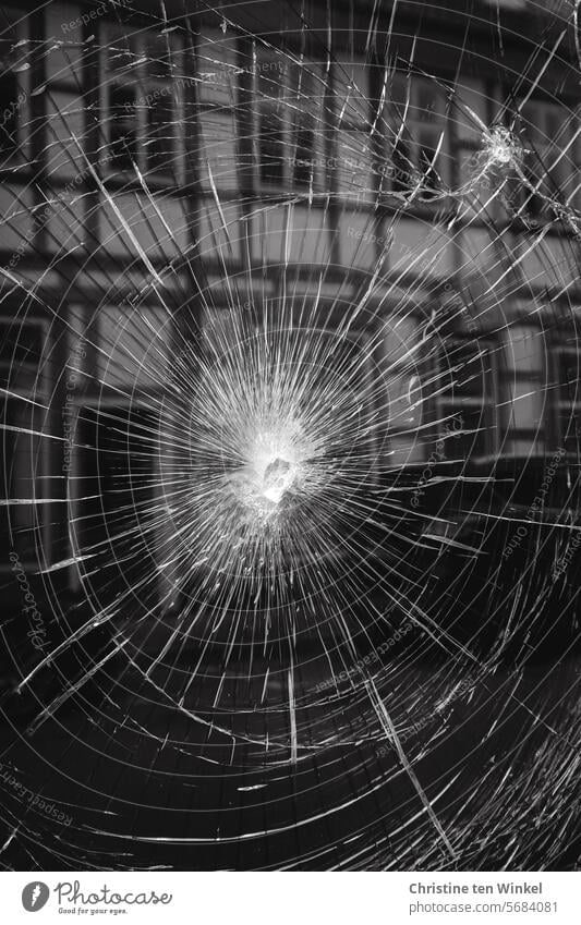 demolition Destruction Window pane glass break Smashed window Vandalism Glass Pane Structures and shapes Broken Damage cracks Half-timbered house Aggression