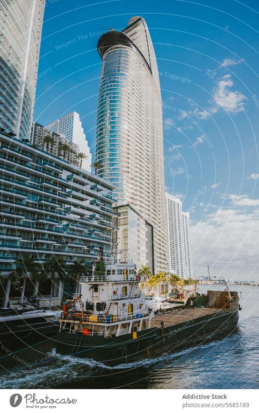 Miami's Dynamic Skyline and Maritime Scene miami florida usa skyscraper architecture building cargo ship maritime cityscape modern urban skyline water