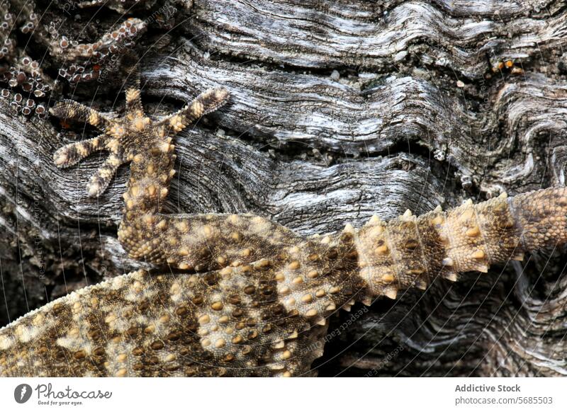 Common gecko camouflaged on a textured tree bark tarentola mauritanica pattern wildlife reptile animal detail macro macrophotography nature natural fauna