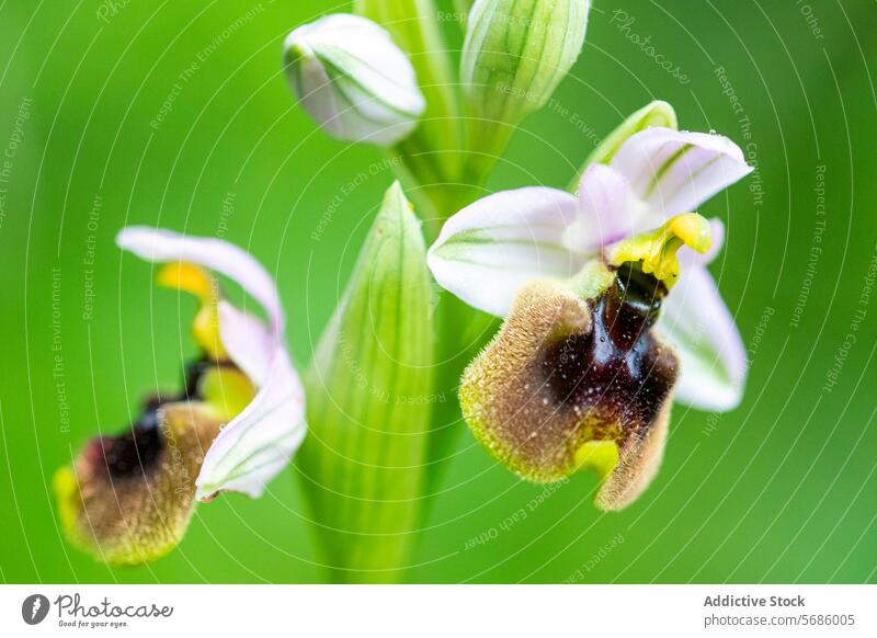 Ophrys ficalhoana orchid in natural green background ophrys ficalhoana close-up bee-mimicking flower bloom plant nature macro blossom botanical mimicry flora