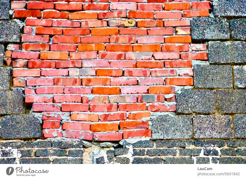 Custom work - seamlessly repaired Wall (barrier) stones Clinker bricks clinkered Brick wall Brick facade Pattern structures shape opaque Gap filled Red