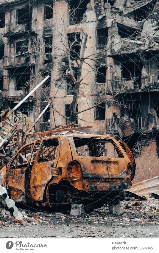damaged and looted cars in a city in Ukraine during the war Donetsk Kherson Lugansk Mariupol Russia Zaporozhye abandon abandoned attack blown up bombardment