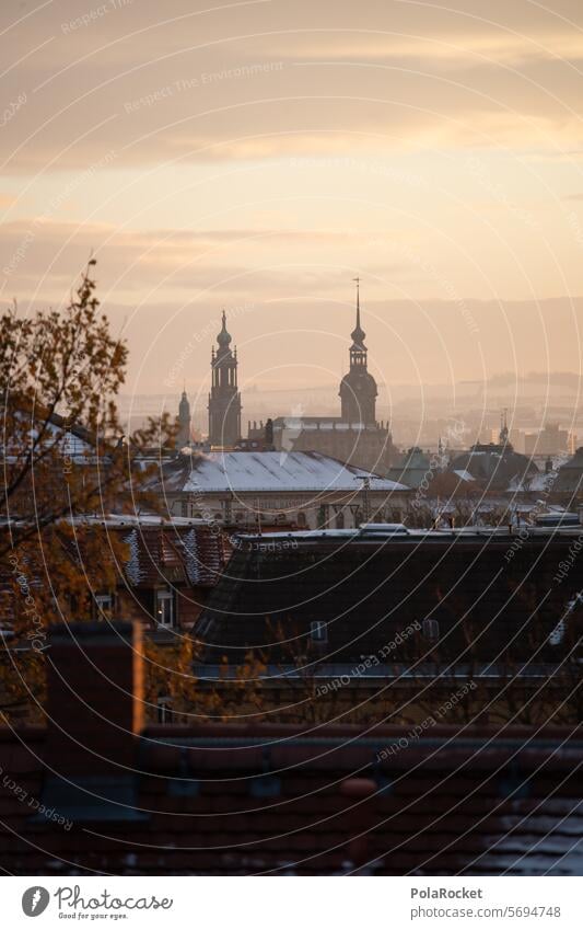 #A0# Dresden in the snow Sky Sunrise sunny Winter Romance Exterior shot Old town Twilight Clouds Architecture Downtown Hofkirche roofs Winter mood