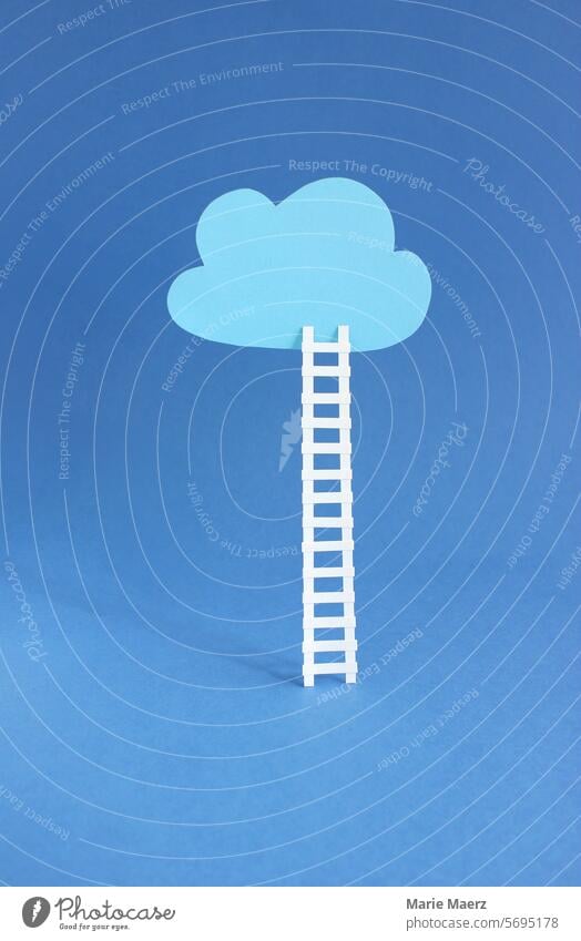 Ladder to a floating cloud Blue Blue background Business concept Career Career concept career ladder challenge Colour Copy Space creatively Development