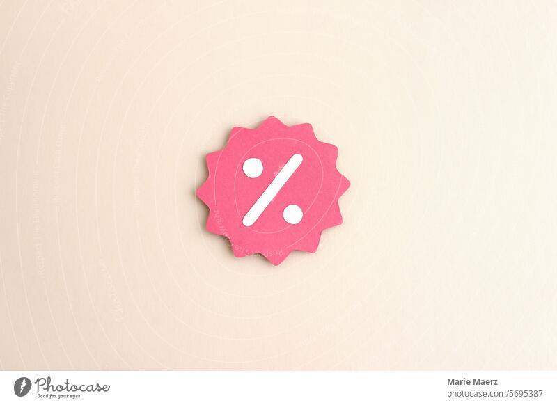 Reduced - Round badge with percentage sign concept Discount Marketing Offer paper cut Percent Pink price Advertising Retail sector Sale Sell Signs special offer