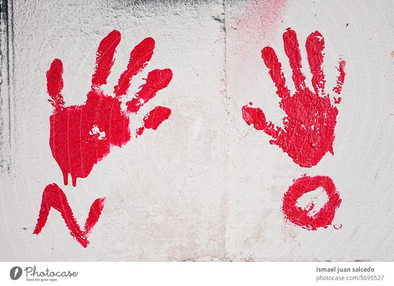 red hands painted on the wall Hand Painted Red red color Wall (building) Facade Exterior shot red paint Art Colour photo Creativity Design painting Street art