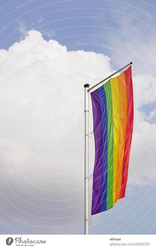 R for ... Rainbow flag - on a flagpole rainbow flag Prismatic colors variegated Tolerance symbol Tolerant Equality Love diversity sexual orientation LGBT LGBTIQ