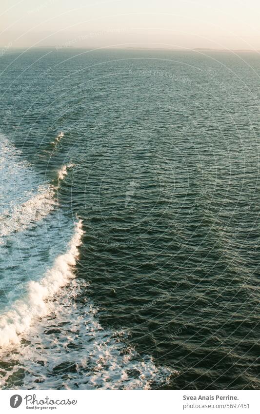 Waves with sunbeams Ocean seascape Swell Navigation Sunlight sunshine Nature Cruise liner Landscape Sky