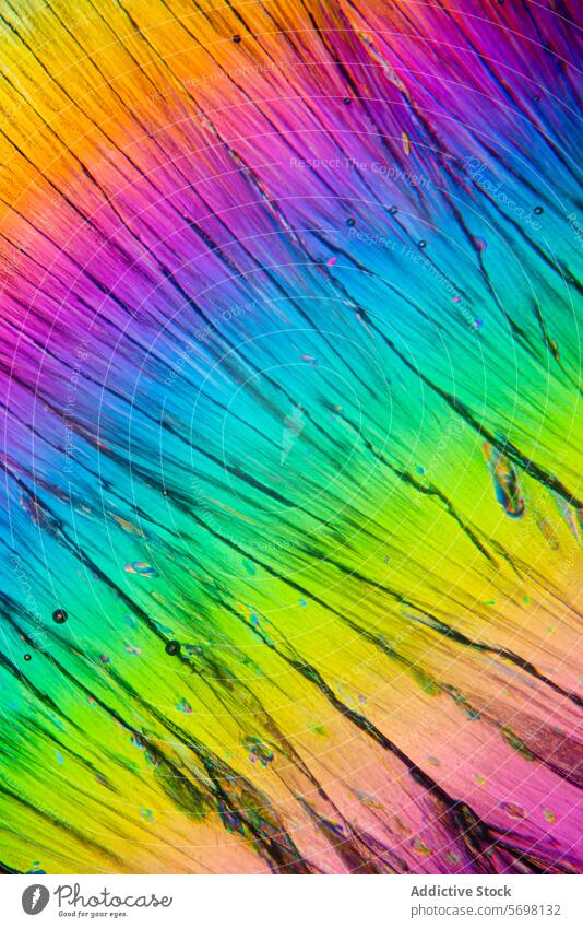 A vibrant, rainbow-colored streak pattern of erythritol sugar crystals under a microscope with a smooth gradient Microscope Erythritol Sugar Crystals Rainbow