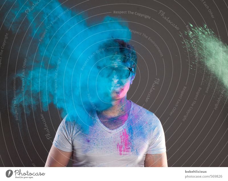 In Your Face 6 Masculine Young man Youth (Young adults) 1 Human being 18 - 30 years Adults Feasts & Celebrations holi Dye Colour Blue Powder paint Dust