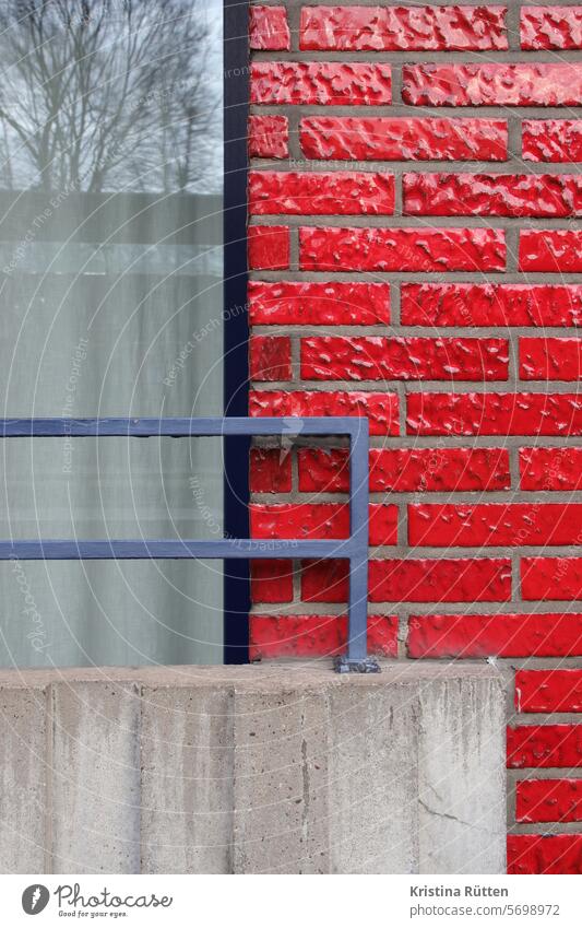 clinker tiles in red Facade Clinker brick slips facade design Cladding Window rail Concrete Curtain reflection House (Residential Structure) Building