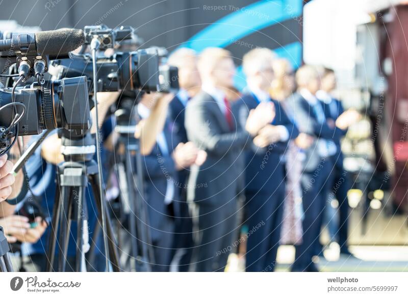 Filming media, publicity or political event with a video camera. Public relations concept. public relations PR news media event filming people press conference