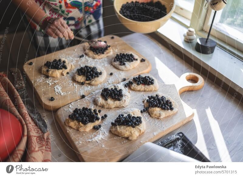 Woman preparing blueberry buns at home  (Jagodzianka - traditional Polish sweet bun filled with blueberries) flour Blueberry Berry Fruit Day Food Food and Drink