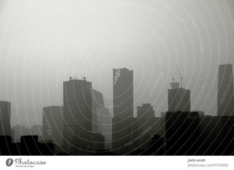 Smog in the city Skyline Panorama (View) High-rise Beijing China Downtown City Modern Neutral Background Silhouette Contrast Environmental pollution Gray