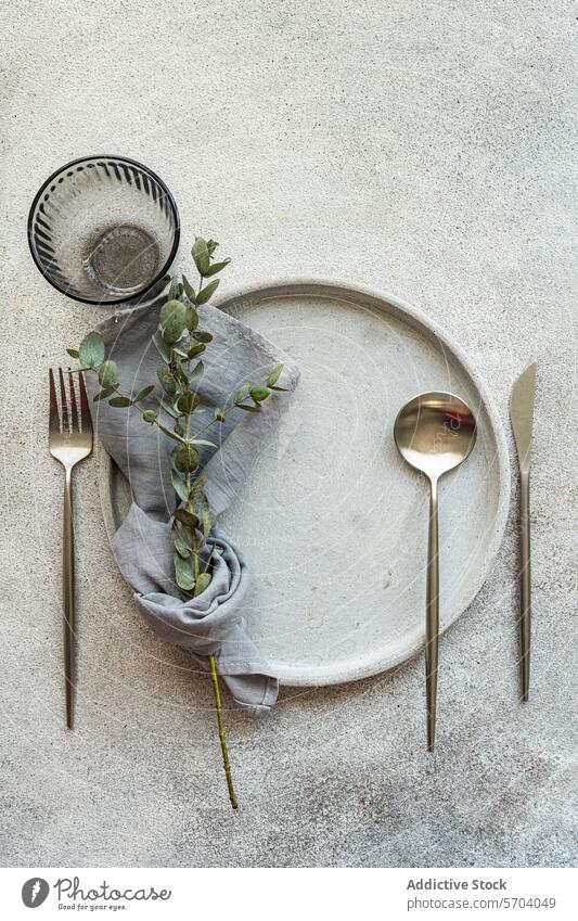 Elegant table setting with natural decorations elegant plate silverware fork knife spoon napkin greenery dining sophistication white experience tableware luxury