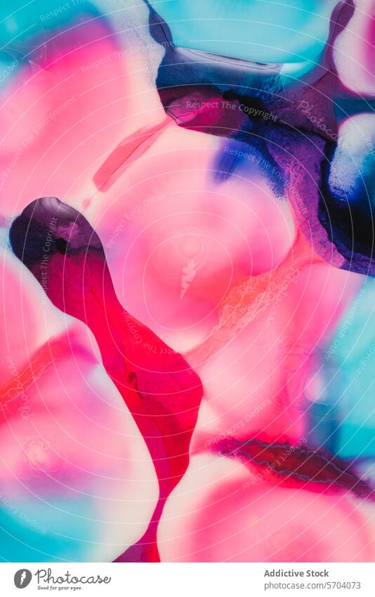 Vibrant abstract ink colors in water texture background vibrant pink blue black swirl pattern fluid motion wallpaper art design colorful gradient mix liquid