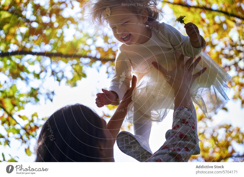Anonymous joyful mother and daughter playing in California park california ethnic autumn nature usa family outdoors bonding happiness childhood leaves sunlight