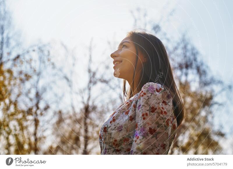 Ethnic woman basking in Californian park sunlight ethnic nature california usa serene trees outdoor enjoyment relaxation peaceful leisure daytime happiness