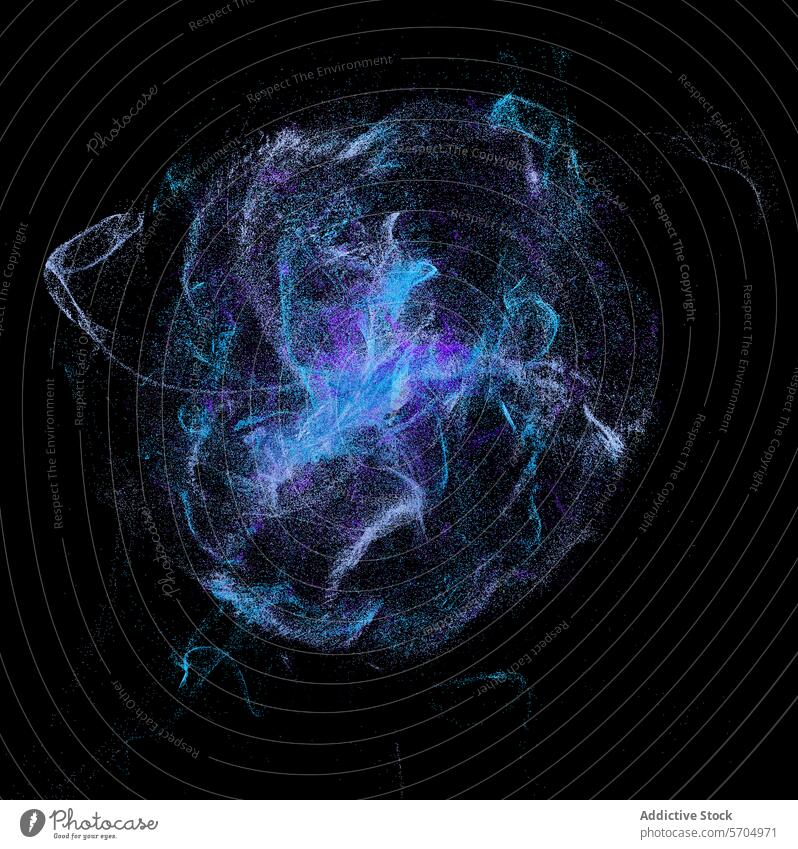 Abstract cosmic energy cloud on a black background abstract blue purple swirling vibrant hues mesmerizing representation digital art space nebula mystical