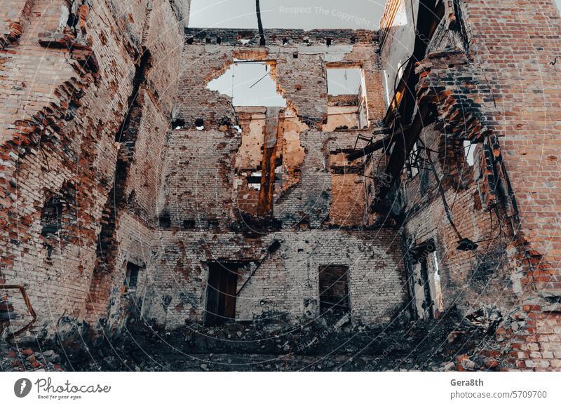 destroyed and burned houses in the city Russia Ukraine war Donetsk Kherson Kyiv Lugansk Mariupol Zaporozhye abandon abandoned attack blown up bombardment broken