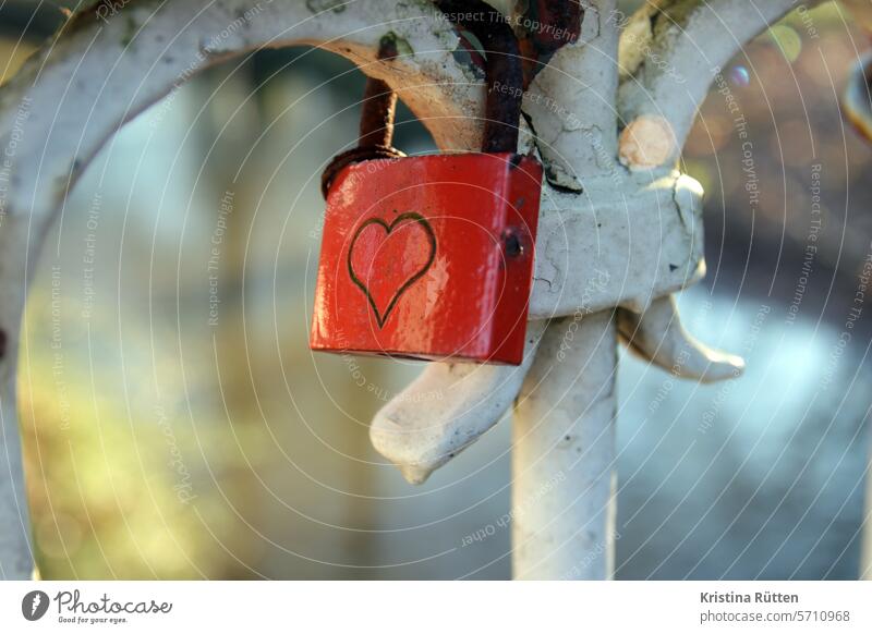 Love lock with heart Love padlock Padlock Lock Red Heart sweetheart rusty symbol symbolic romantic Romance love In love constant stability Continuous forever