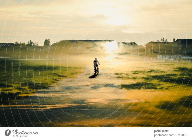 prefer to live unusually - on two wheels in the sunlight Sunlight Sunset Double exposure Cycling Silhouette Beautiful weather Reaction Illusion Experimental