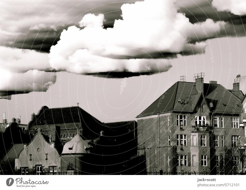 under the clouds only old facades Facade Vintage Historic Prenzlauer Berg Berlin Clouds Old building Nostalgia Silhouette House (Residential Structure)