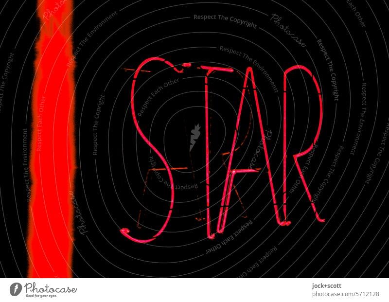 |STAR Starling Word Characters Typography Signs and labeling Neon light Neutral Background Capital letter Design Silhouette neon Illuminate bokeh neon sign Red