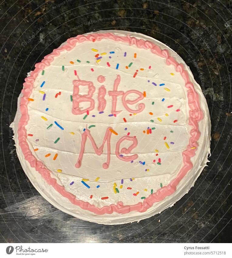 Bite Me Cake with Pink Frosting cake bite me pink frosting sprinkles cakes Icing