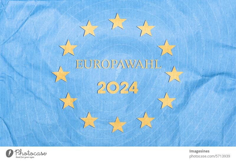 Europawahl 2024. Papierschnitt-Stil. Papierhintergrund der Flagge der Europäischen Union Illustration Fahne EU Hintergründe Banner blau Gemeinschaft Konzept