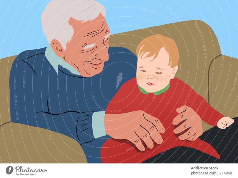 Tender moment between grandfather and grandchild baby affection elderly family care love tender illustration lifestyle kid bond gentleness holding comforting