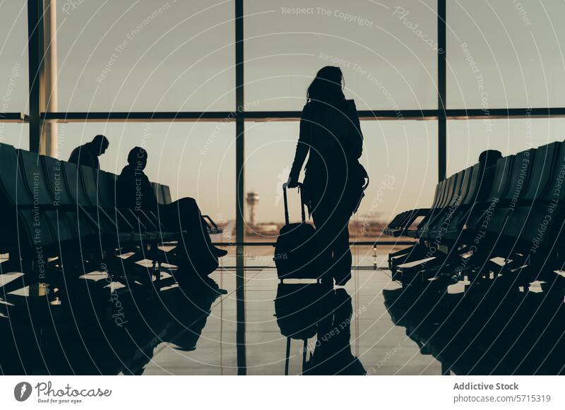 Anonymous woman traveler silhouette at airport in Malaysia malaysia concept luggage anonymous terminal departure journey adventure waiting tourism business trip